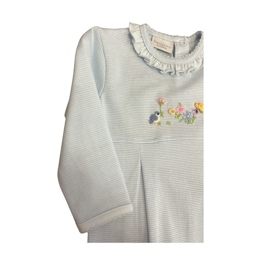 Blue Bird Song Coverall with Ruffle Neck