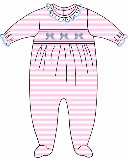 Bows - Pink Knit Stripe Footie