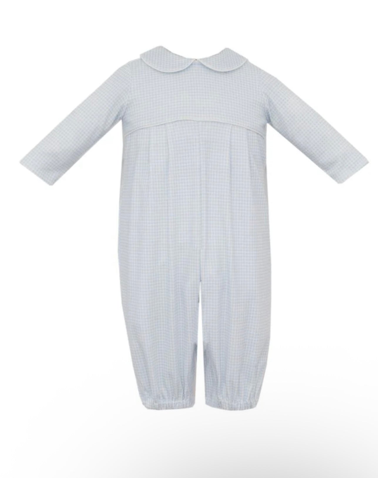 Light Blue Gingham Knit Boys Romper