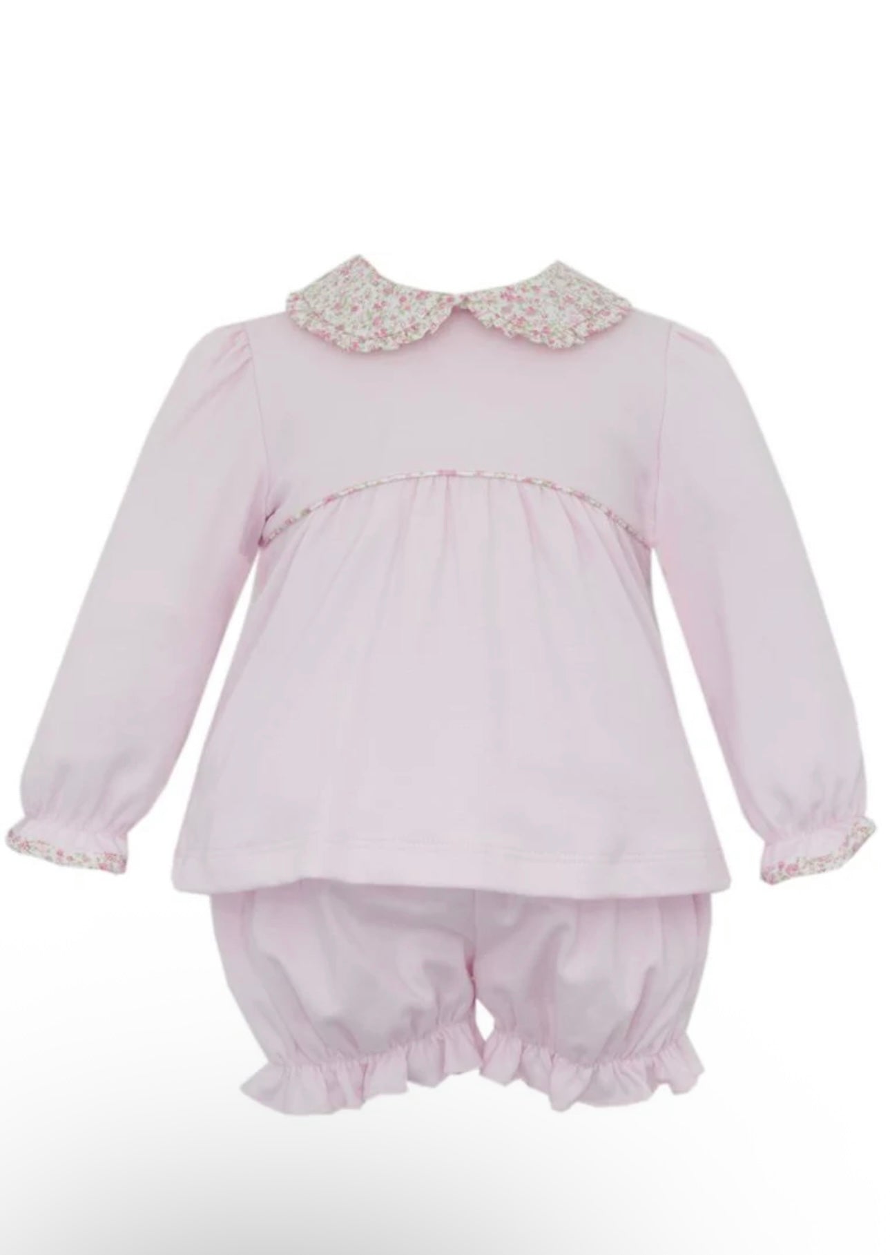 Pink Knit Bloomer Set - Floral Collar