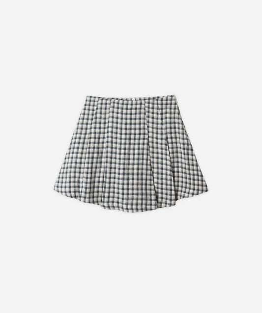 Pleated Mini Skirt in Navy Check