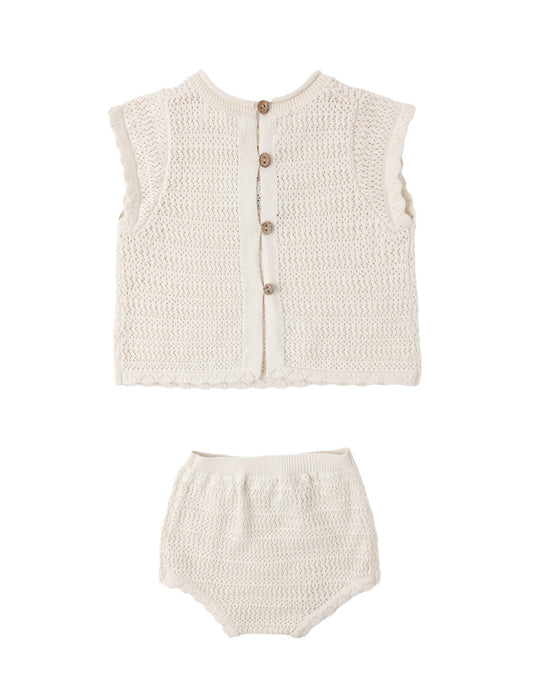 Scallop Knit Baby Set in Natural