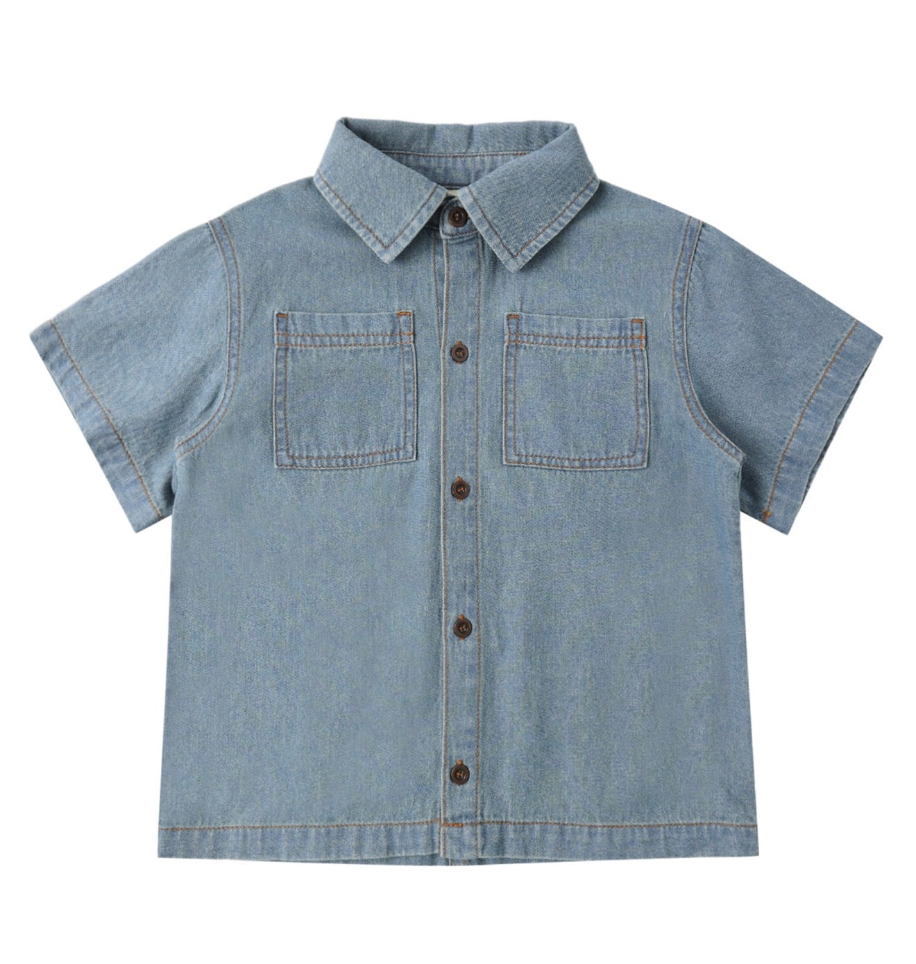 Denim Short Sleeve Overshirt Washed Blue