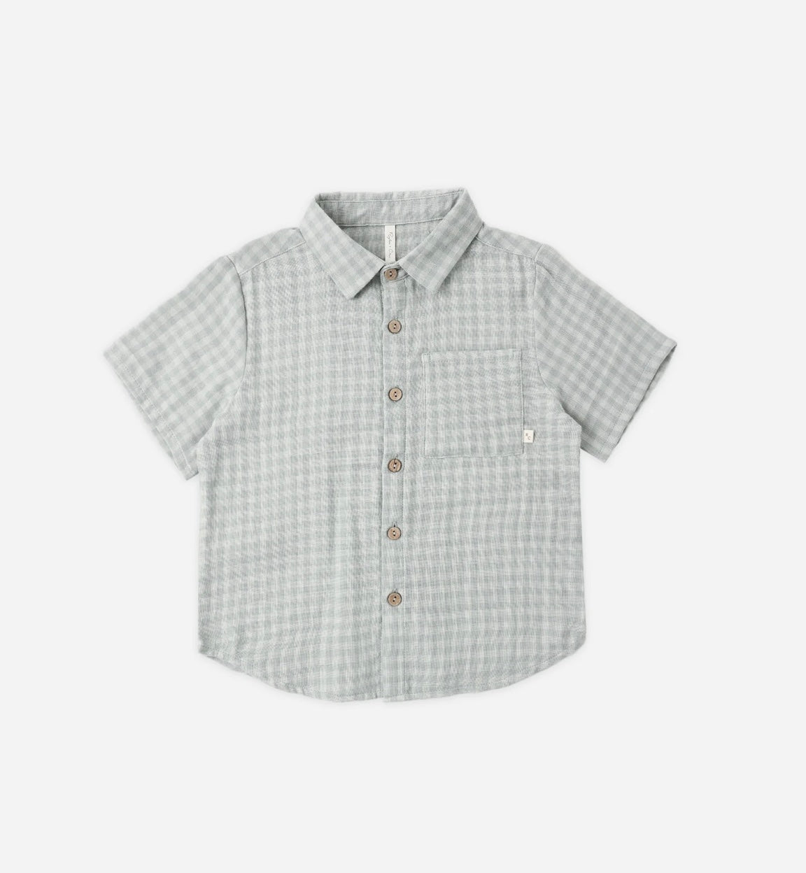 Collared Short Sleeve Shirt in Green Gingham