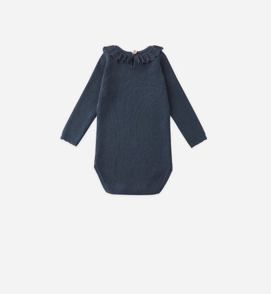 Ruffle Collar Bodysuit in Navy