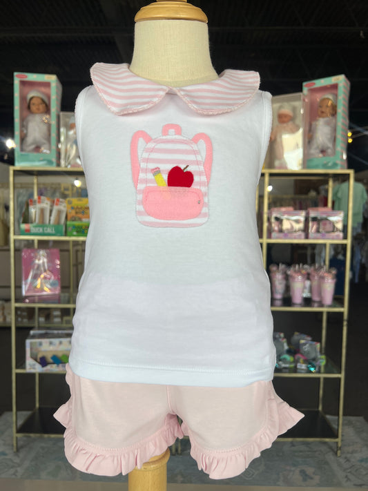Light Pink Backpack Ruffle Short Set