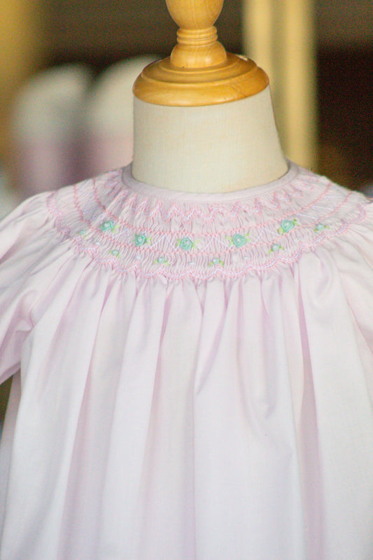 Pink With Blue Flower Smocking Dress