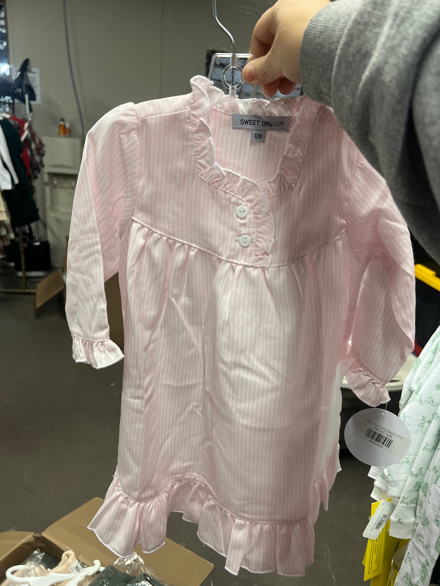 Pink Stripe Long Sleeve Gown