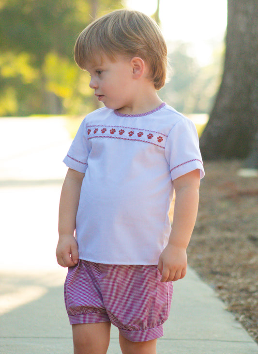 Maroon Gingham Paw Ribbon Short Set