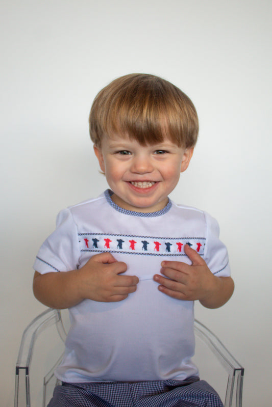 Navy Blue Gingham Colonial Ribbon Short Set