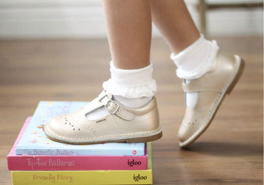 L'Amour Ruthie T-Strap Stitch Mary Jane in Champagne