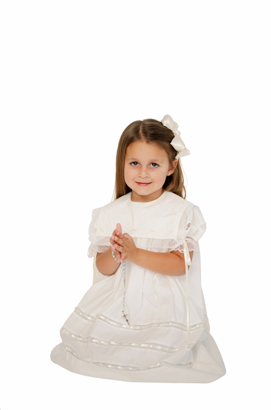 Elle a Dress Heirloom- Blessings White Batiste, Ecru Embroidery