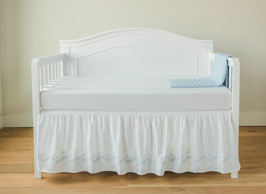 Embroidered Crib Skirt - Sky