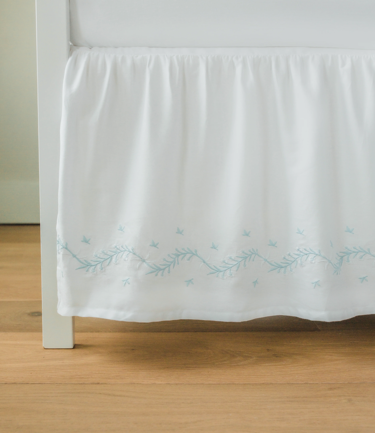 Embroidered Crib Skirt - Sky