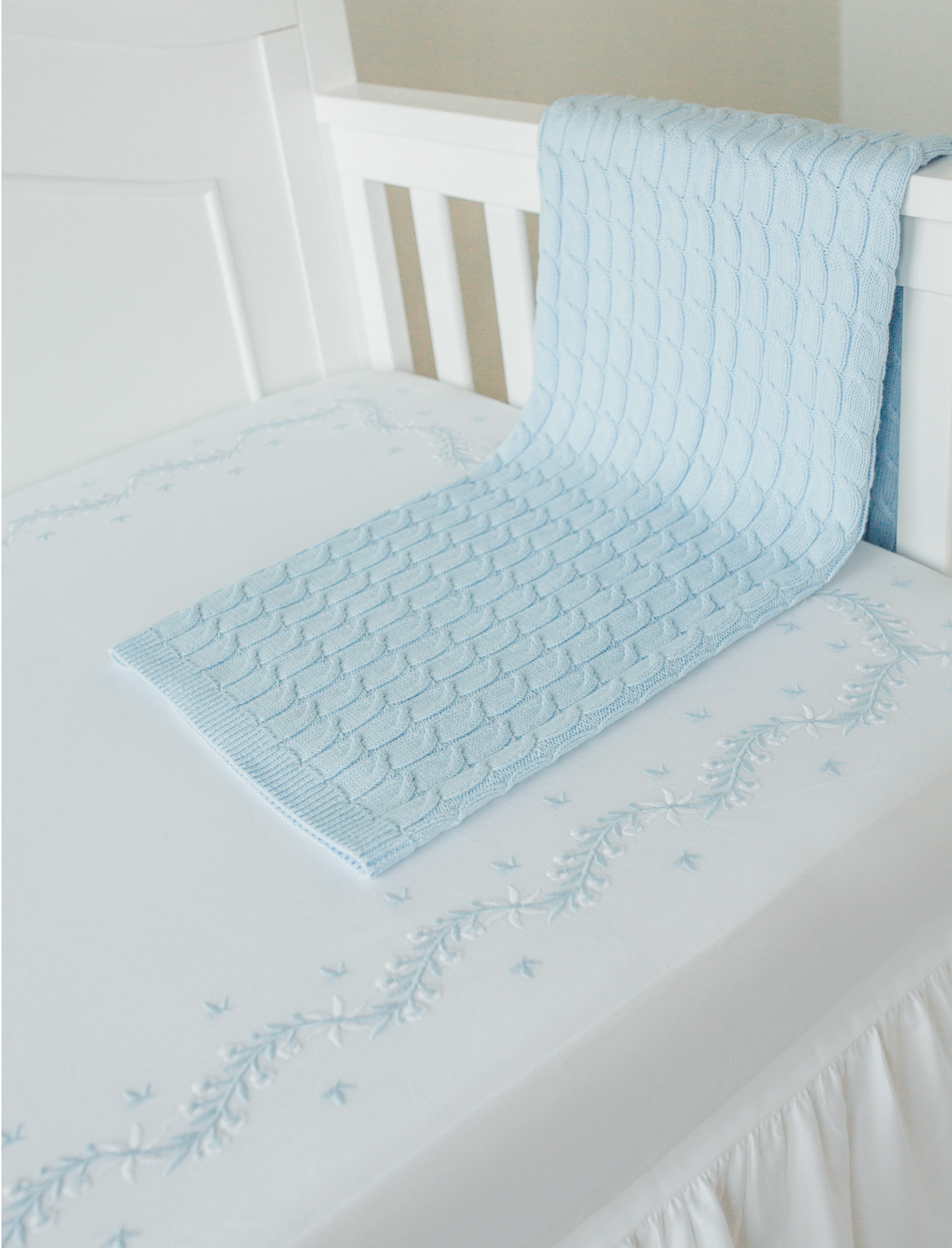 Little English- Embroidered Crib Sheet - Sky