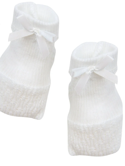 Paty White Solid Booties with Bow Trim