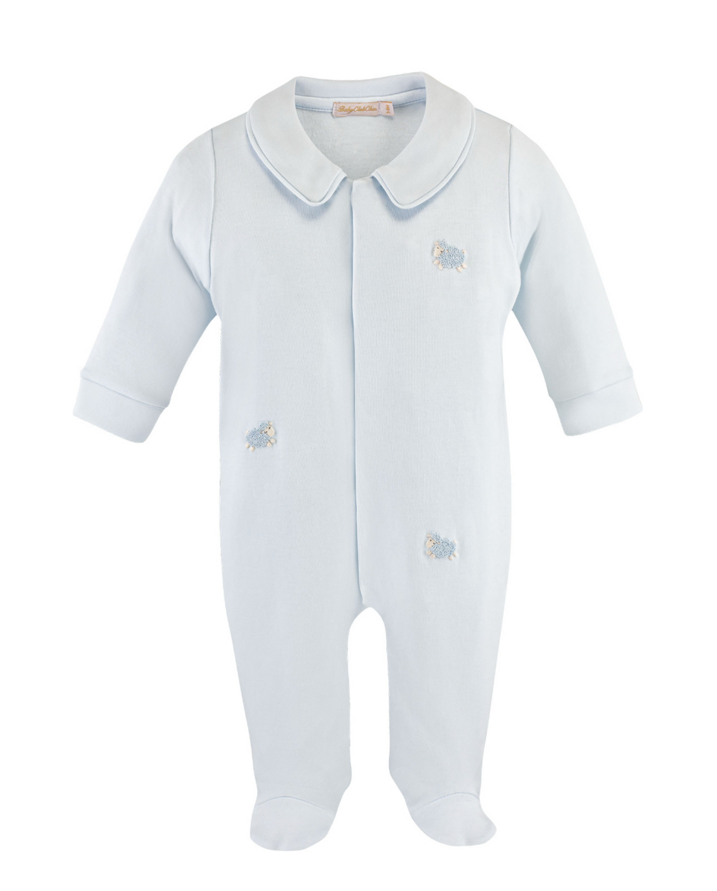 Embroidered Lamb Footie on Light Blue