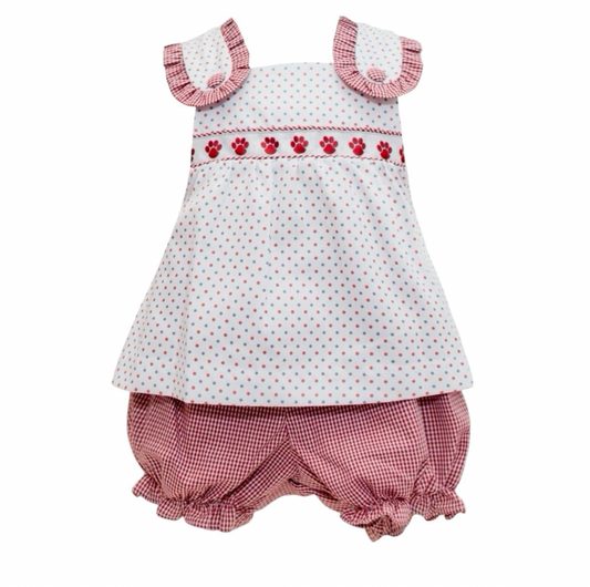 Maroon Bitty Dot Paw Ribbon Bloomer Set