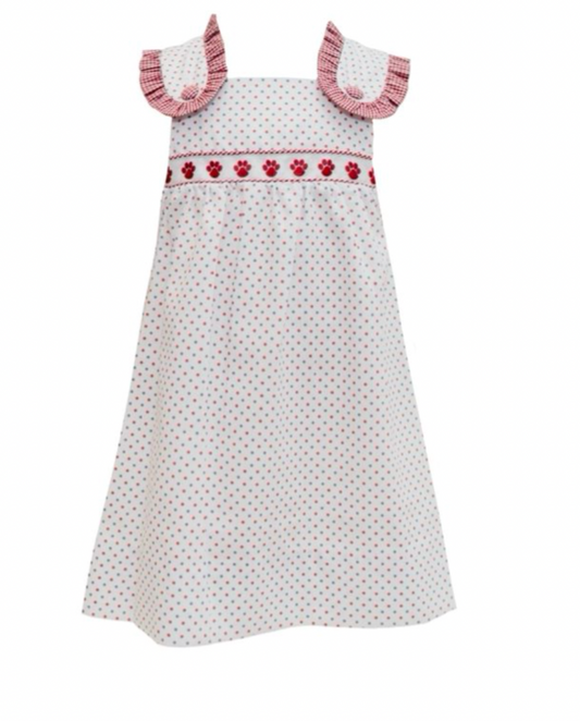 Maroon Bitty Dot Paw Ribbon Dress