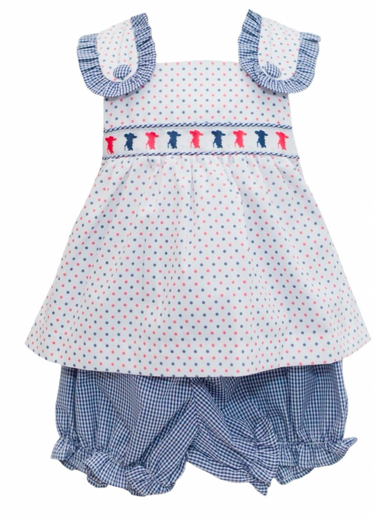 Blue Bitty Dot Colonial Ribbon Bloomer Set