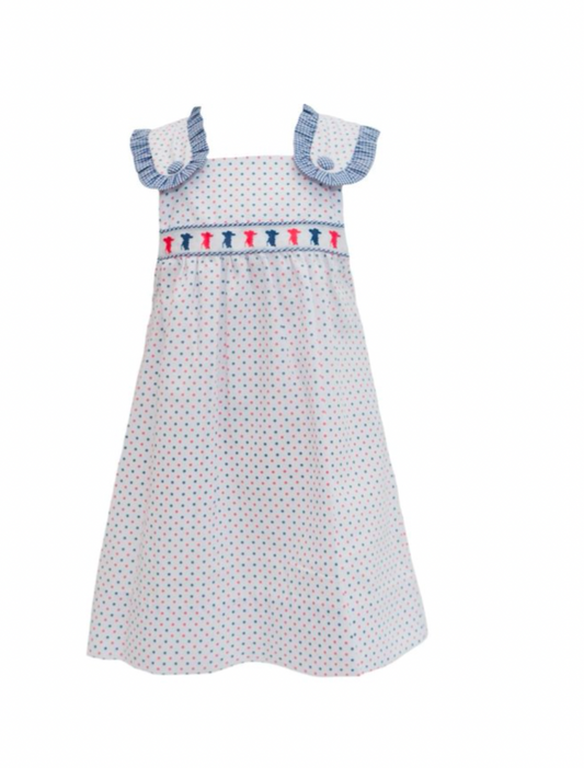 Blue Bitty Dot Colonial Ribbon Dress