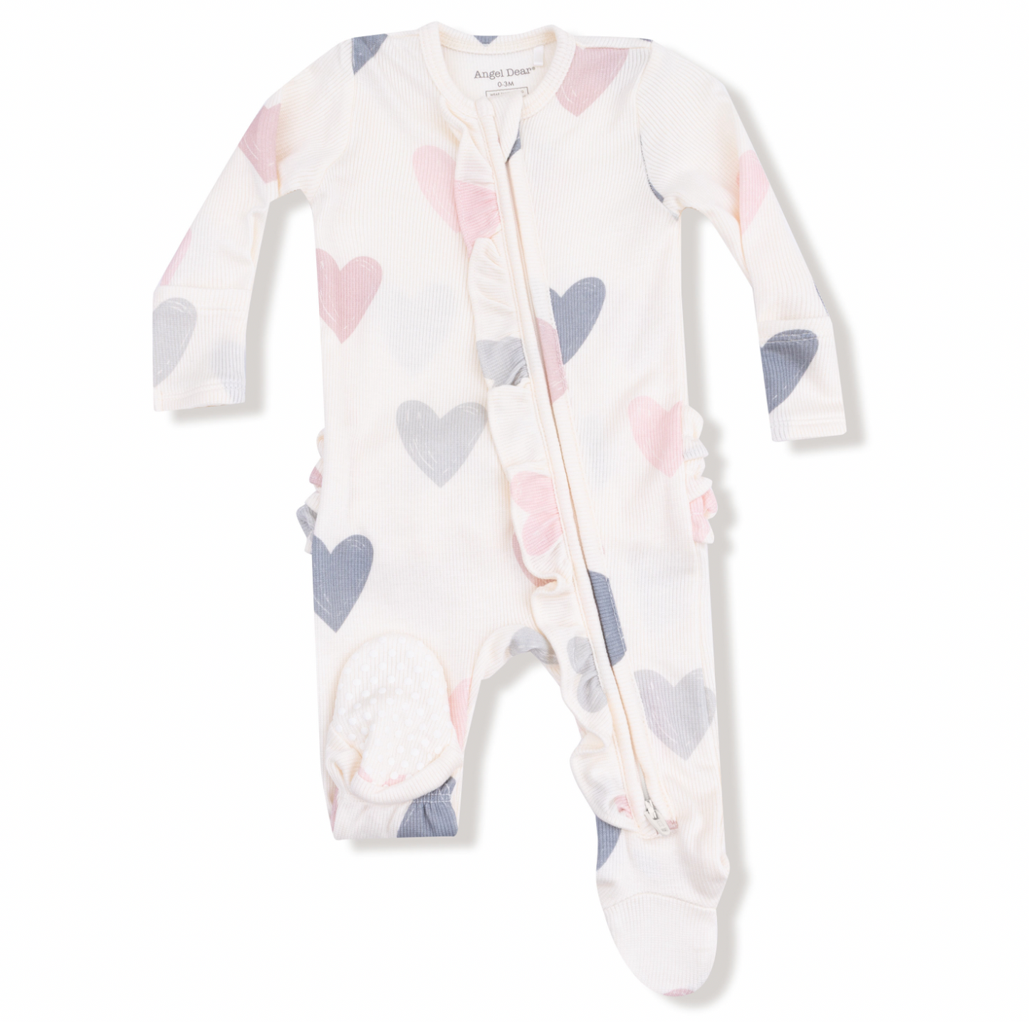 Hearts ruffle two way zip footie