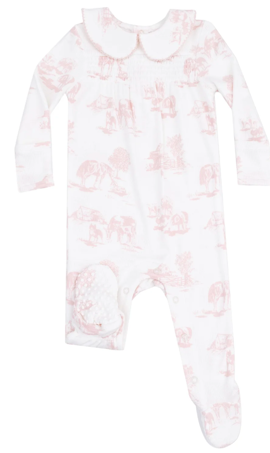 Peter Pan 2 Way Zipper Footie in Pink Farm Toile