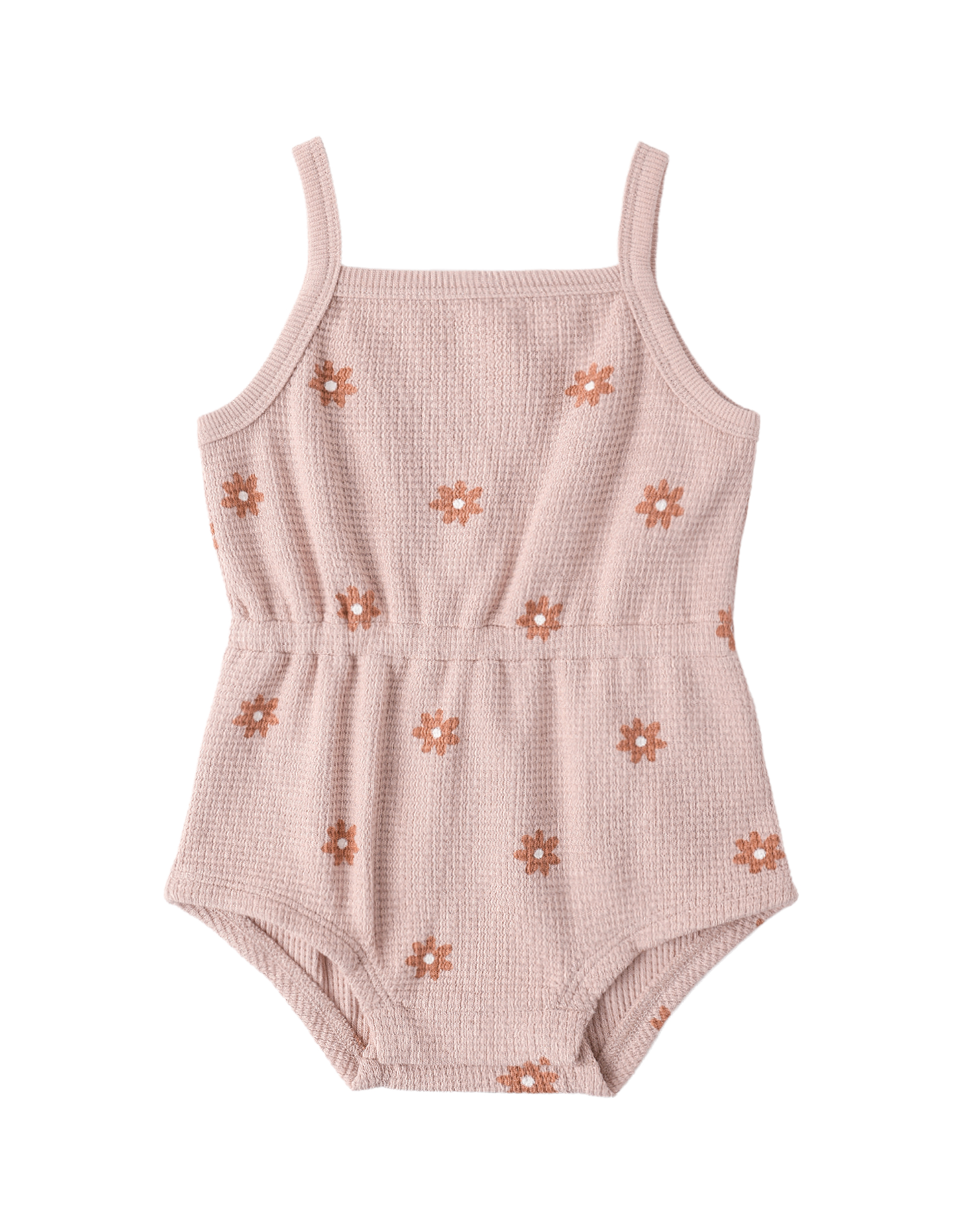 Waffle Cinch Romper in Pink Daisy