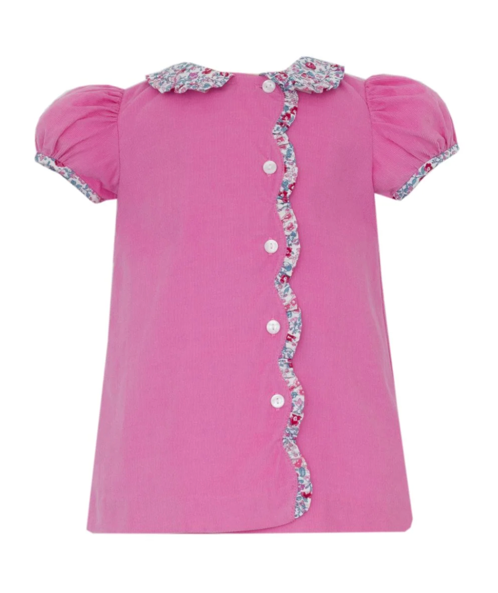 Pink SS Floral Corduroy Dress
