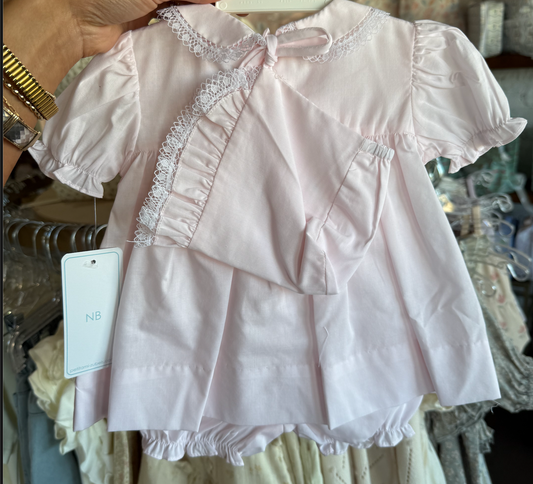 Pink Smocked Dress with Bloomers and Hat