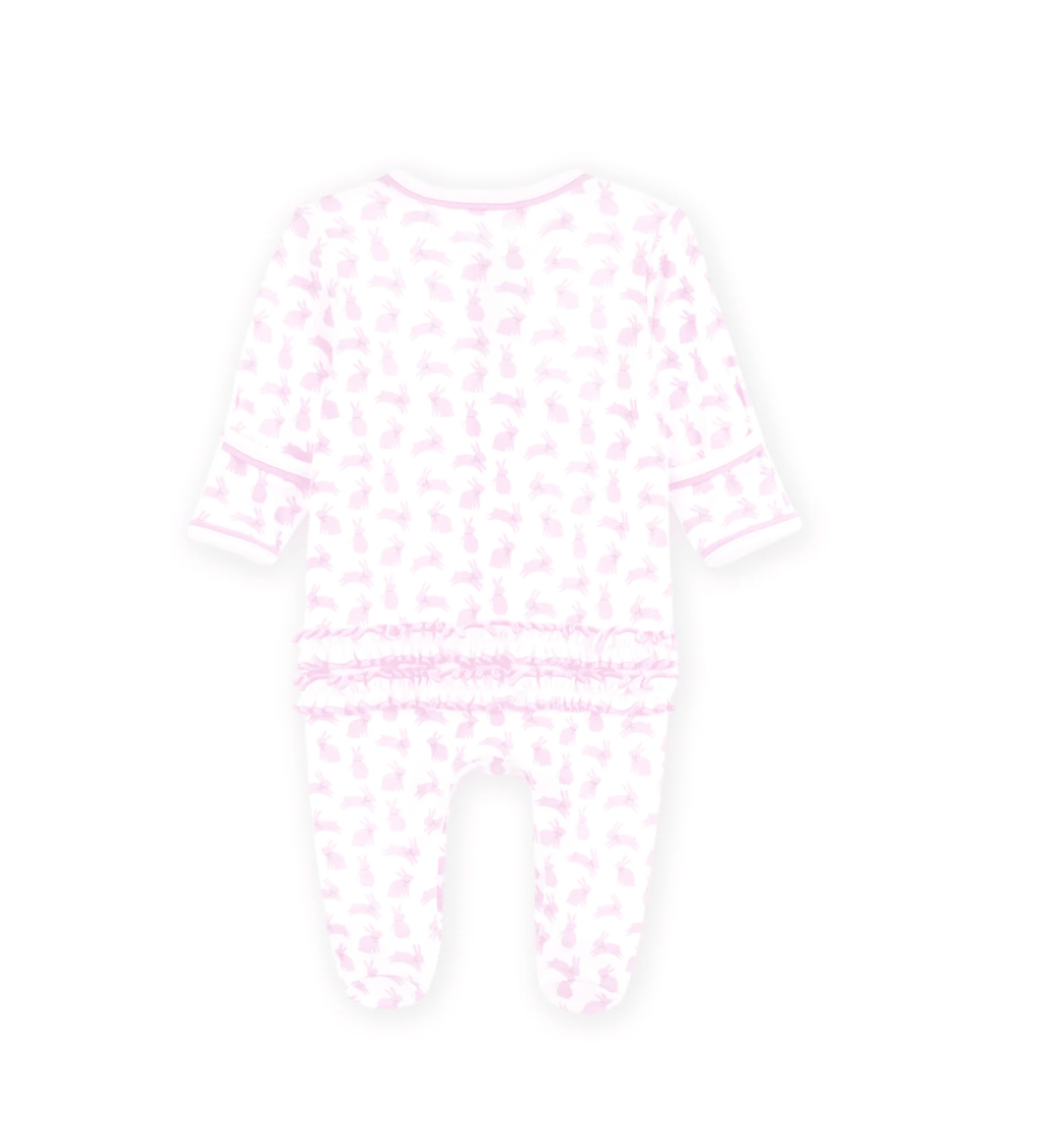 Leaping Bunnies Ruffle Zip Footie Pink