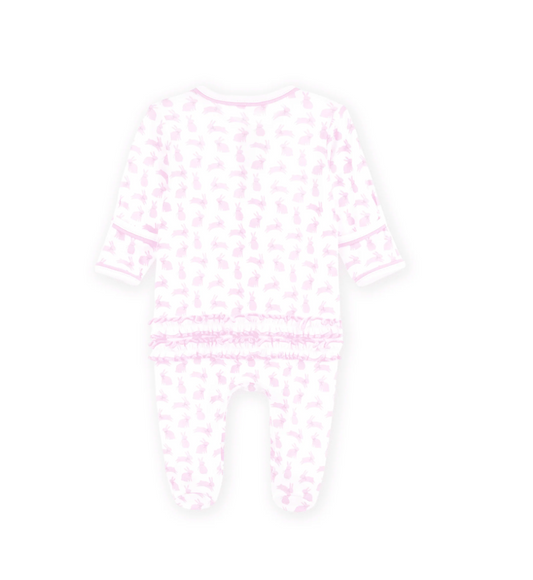 Leaping Bunnies Ruffle Zip Footie Pink