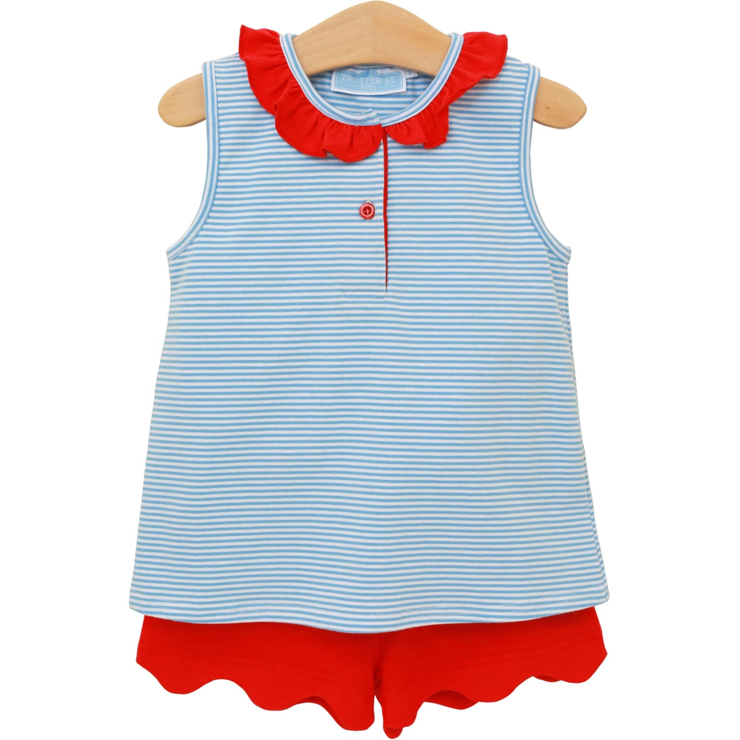 Nora Short Set - Cornflower Stripe/Red