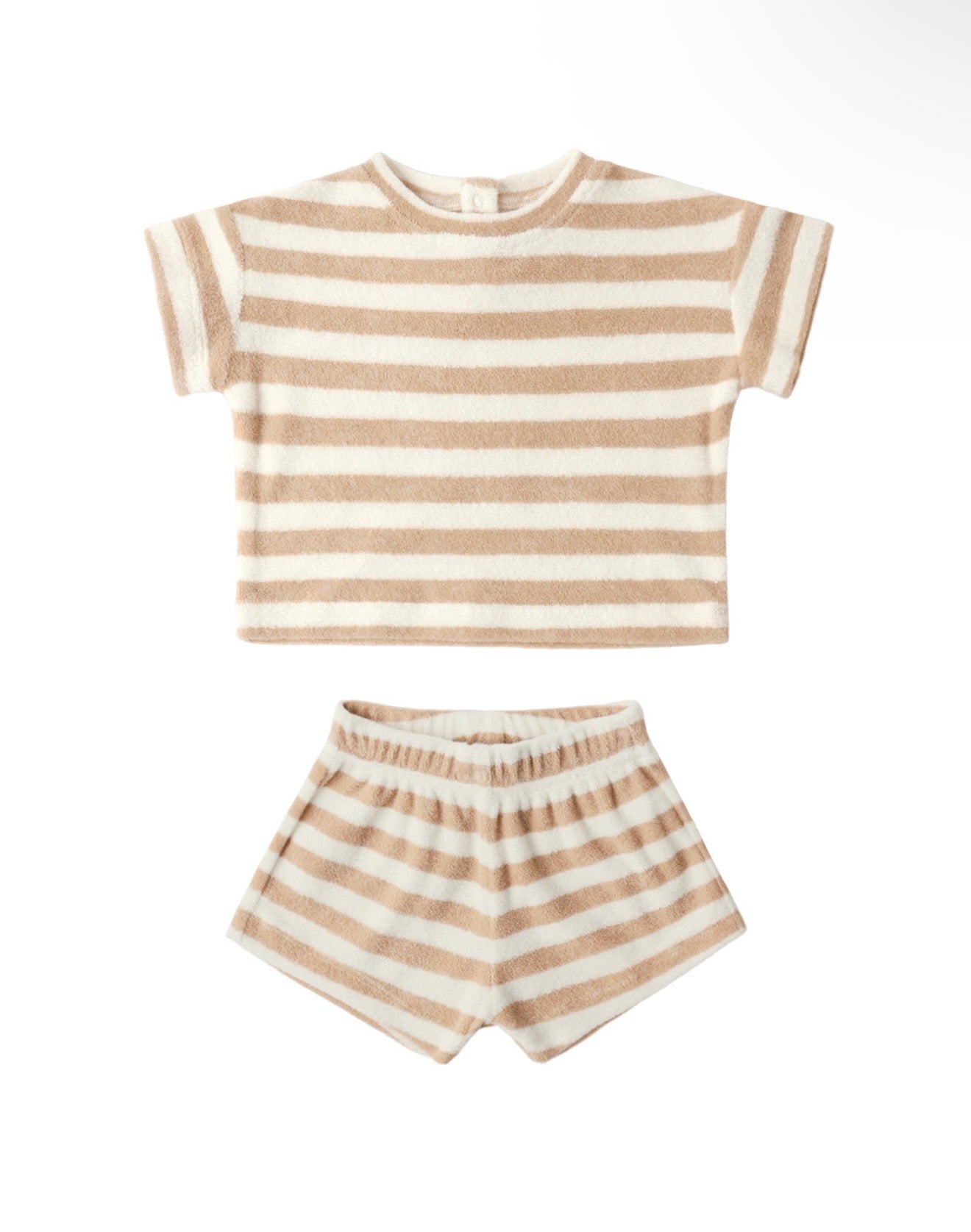 Terry Tee + Short Set in Latte Stripe