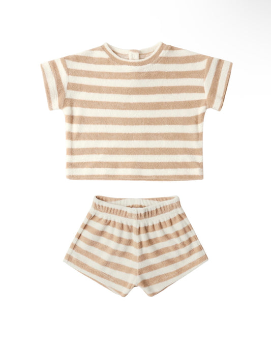 Terry Tee + Short Set in Latte Stripe