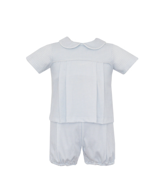 Light Blue Knit Gingham Diaper Set