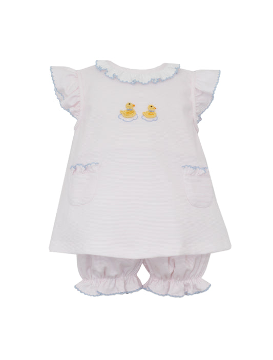 Girls Pink Stripe Duckling Bloomer Set