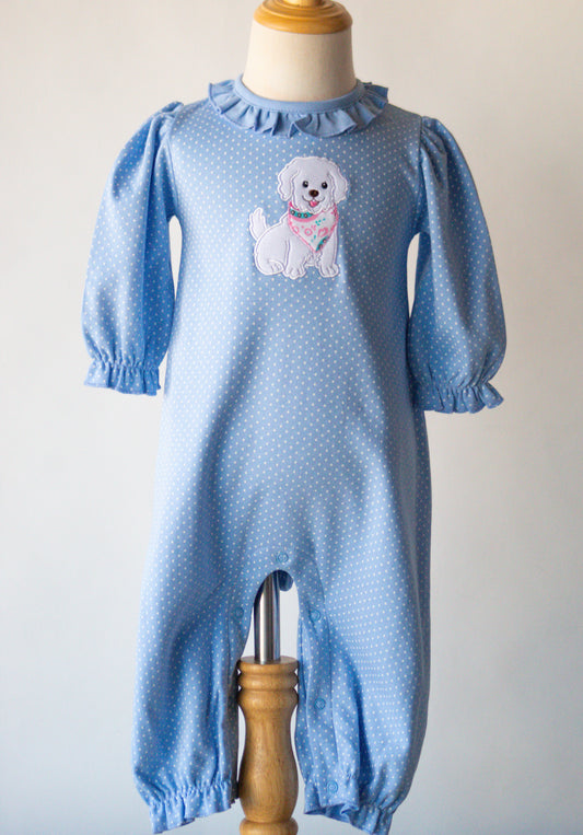 Dog Polka Dot Long Sleeve Romper