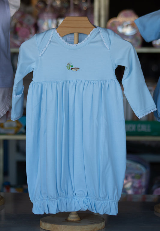 Mallard Overlap Gown with Crochet Trim