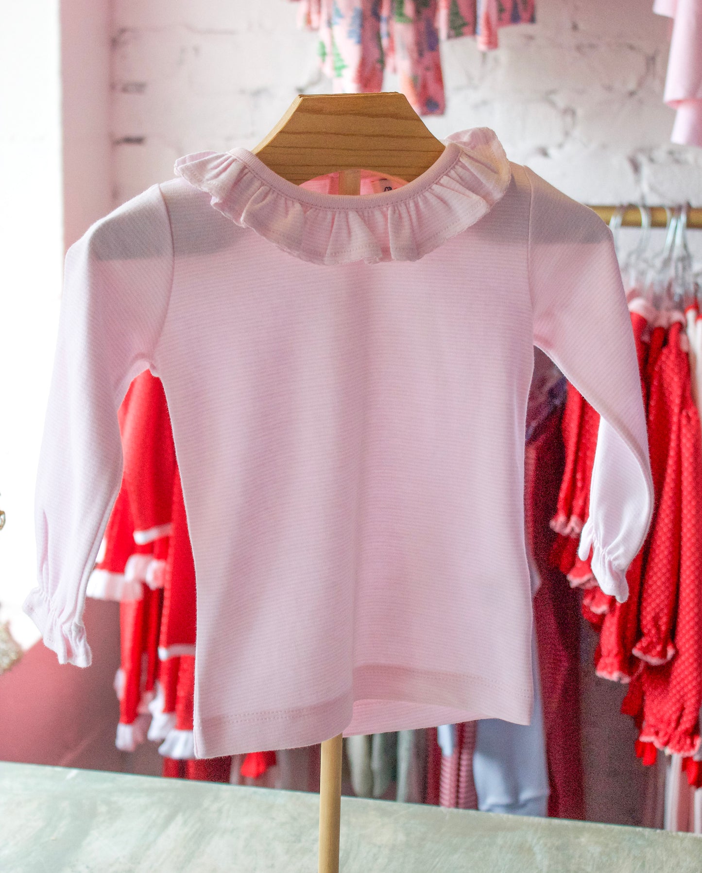 Pink Ruffle Elastic Cuff Blouse