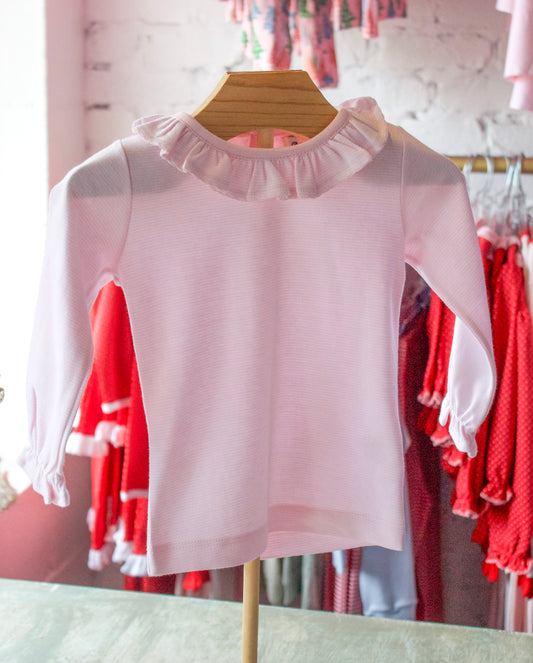 Pink Ruffle Elastic Cuff Blouse