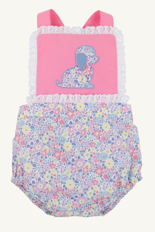 Sally Sunsuit in Briar Patch Petals & Hamptons Hot Pink