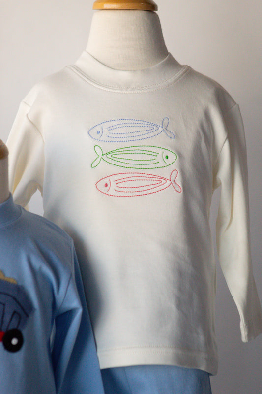 3 Fish Silhouettes On Ivory Long Sleeve