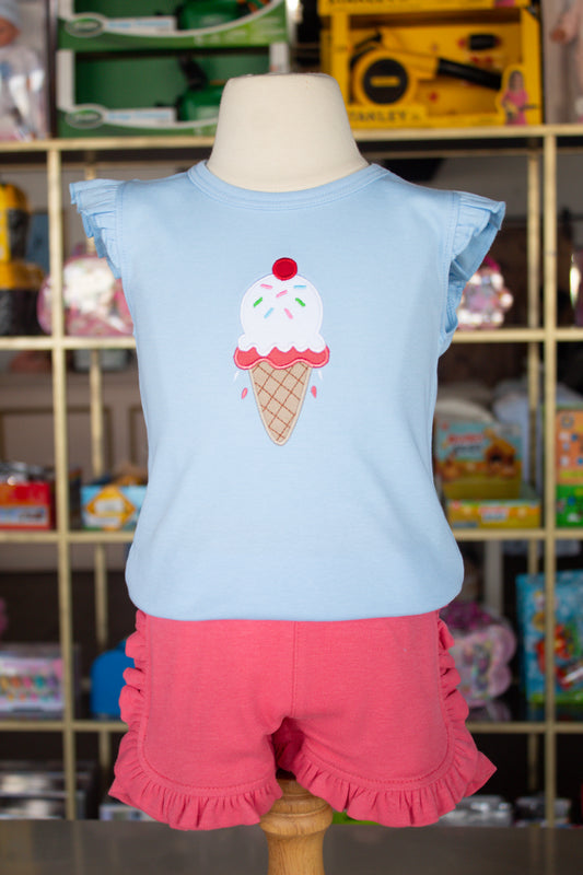 Ice Cream Cone Sky Blue and Salmon Short Set