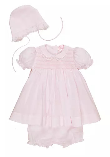 Pink Fully Smocked Dress With Hat