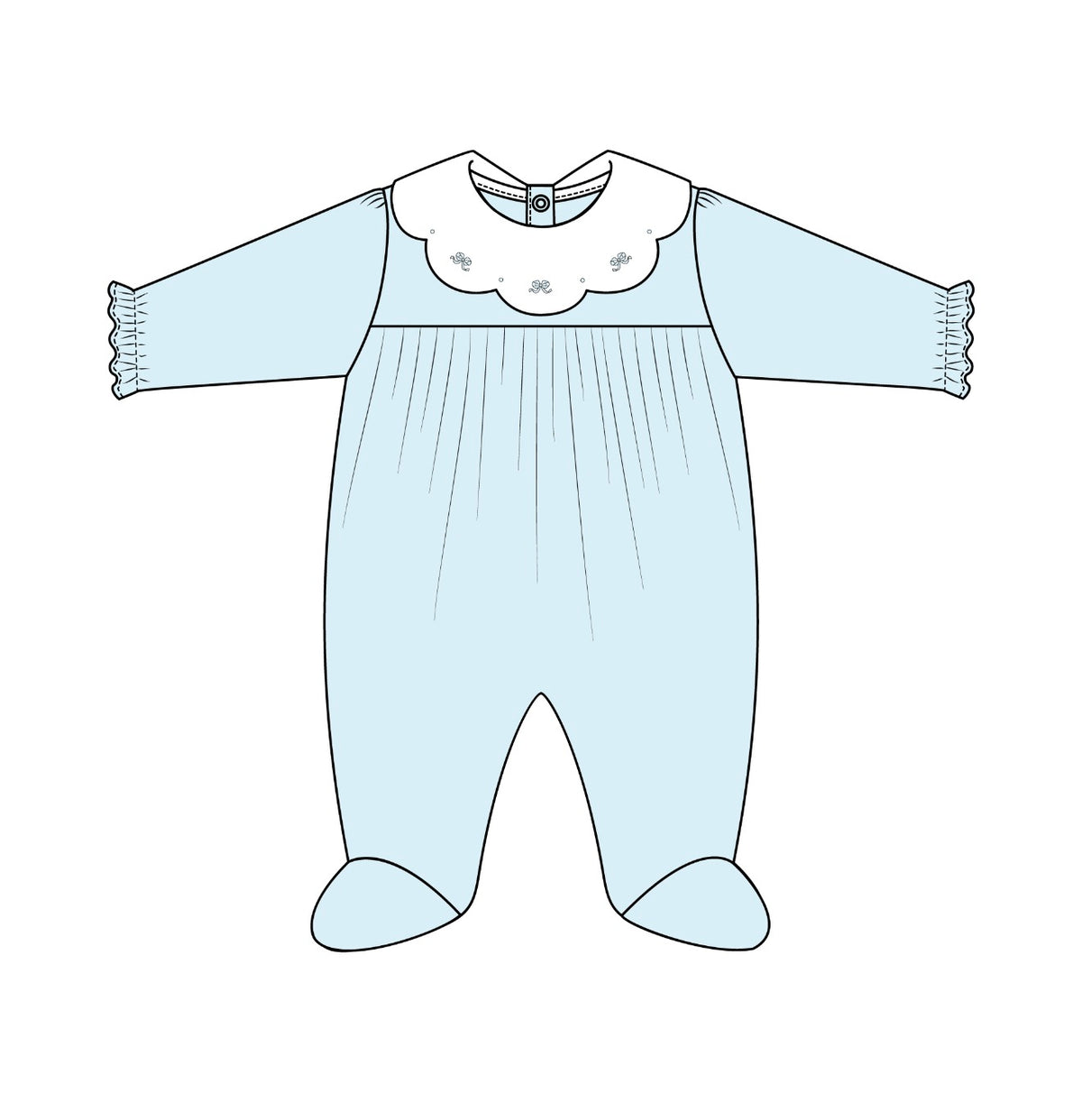 Little Bows Embroidered Pima Collared Footie
