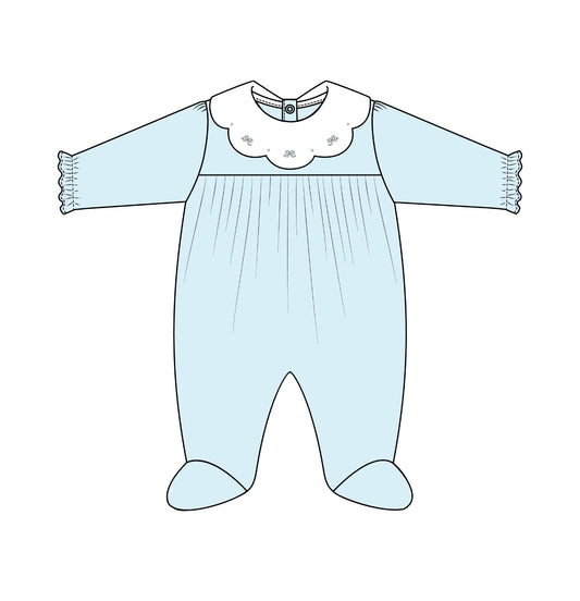 Little Bows Embroidered Pima Collared Footie