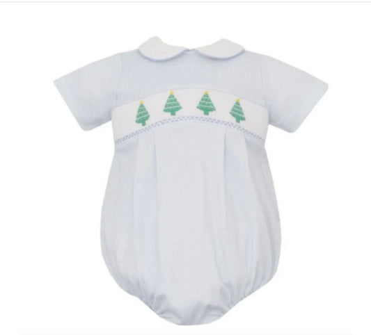 Christmas Tree Blue Check Knit Bubble