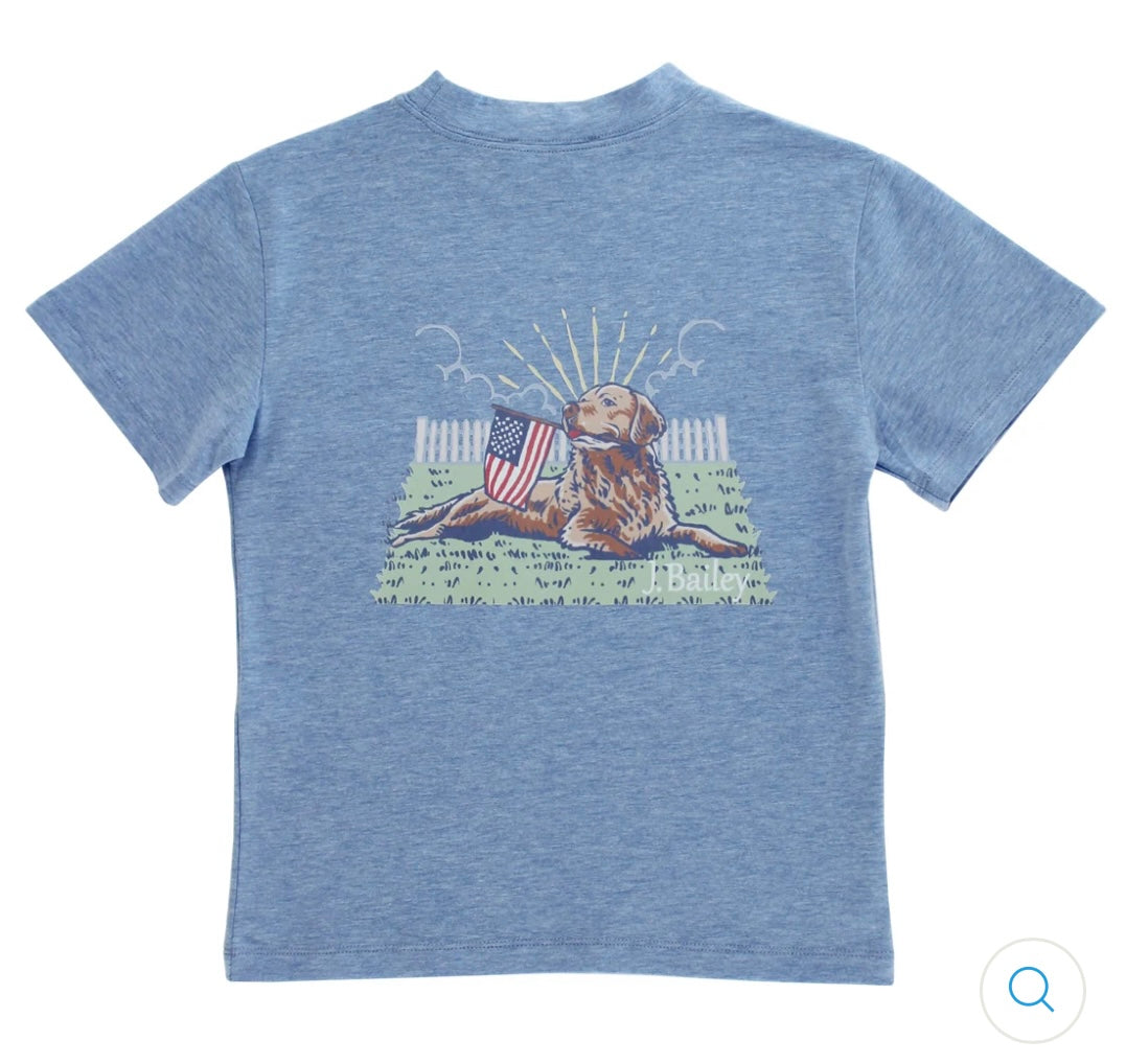 Logo Tee in Retriver on Heathered Blue
