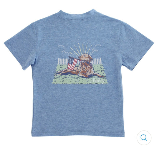 Logo Tee in Retriver on Heathered Blue